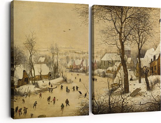 Artaza Canvas Schilderij Tweeluik Winterlandschap met Schaatsers en Vogelknip - Pieter Bruegel de Oude - 60x40 - Klein - Foto Op Canvas - Canvas Print