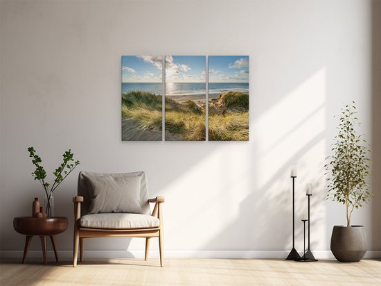 Artaza Peinture sur toile Triptyque Plage et mer depuis les dunes - 120 x 80 - Photo sur toile - Impression sur toile
