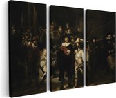 Artaza Canvas Schilderij Drieluik De Nachtwacht - Rembrandt van Rijn - 180x120 - Groot - Foto Op Canvas - Canvas Print