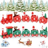 Kersttrein van hout, 2 stuks kerstdecoratie, houten trein, houten trein Kerstmis met 4 wagens, voor decoratie kerstboom, feest, tafel, cadeau, decoratie (rood + groen)