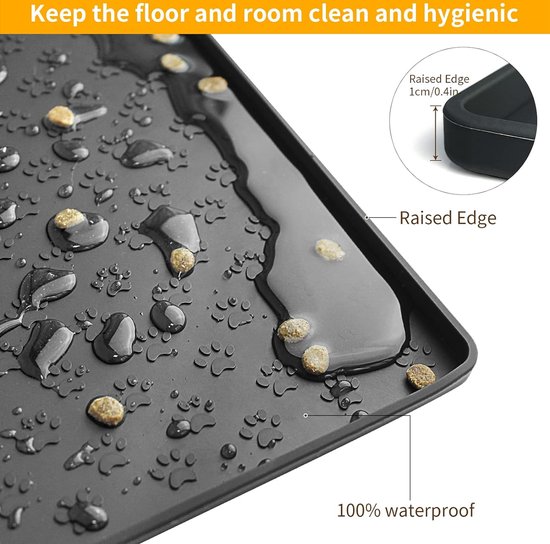 BOTC Set de Table Chien & Chat - Antidérapant & Hydrofuge - Set de Table Mangeoires - Siliconen - 1 Pièce - Set de Table pour Chiens - 48x30 cm - Zwart