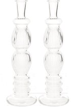Kaarsen kandelaar Florence -2x- transparant glas - ribbel - D9 x H28cm