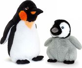 Keel Toys pluche Keizer pinguin met jong knuffeldieren - wit/zwart - staand - 25/40 cm