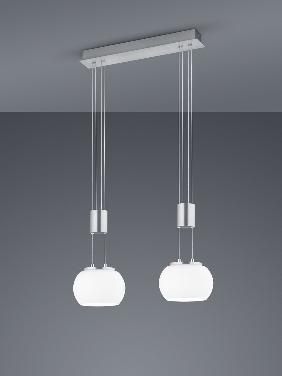 Trio leuchten - LED Hanglamp - Hangverlichting - 16W - 2-lichts - Warm Wit 3000K - Dimbaar - Rechthoek - Nikkel - Aluminium
