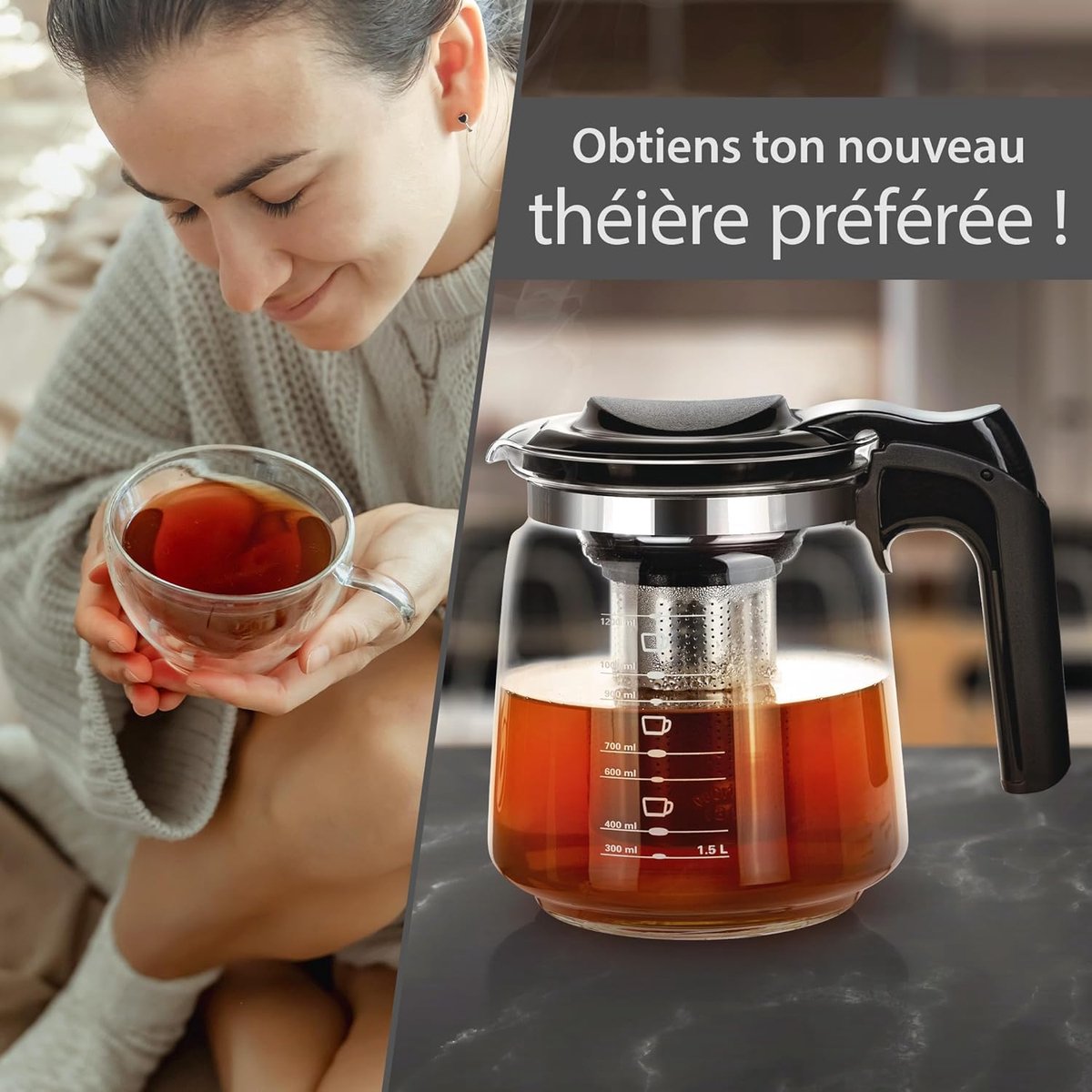 Easyworkz Borosilicaatglazen theepot 1500 ml met grote Easyworkz Borosilicaatglazen theepot 1500 ml met grote