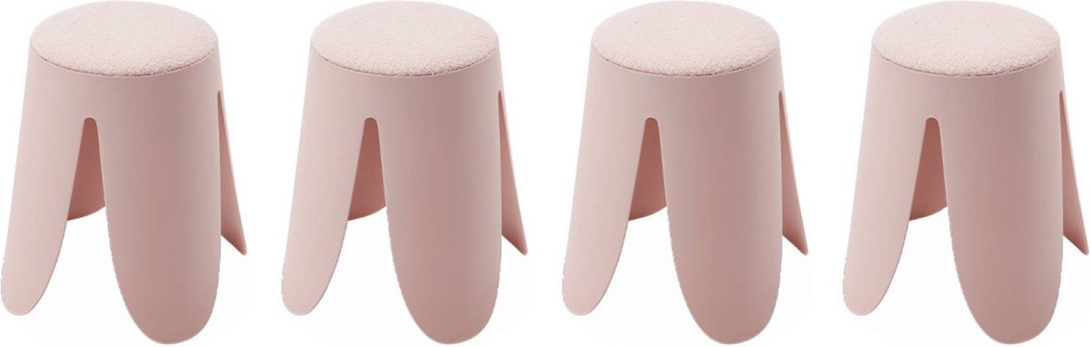 sweeek Set van 4 stapelkrukken, boucléstof niki ø30 / 44 x h46cm Lichtroze