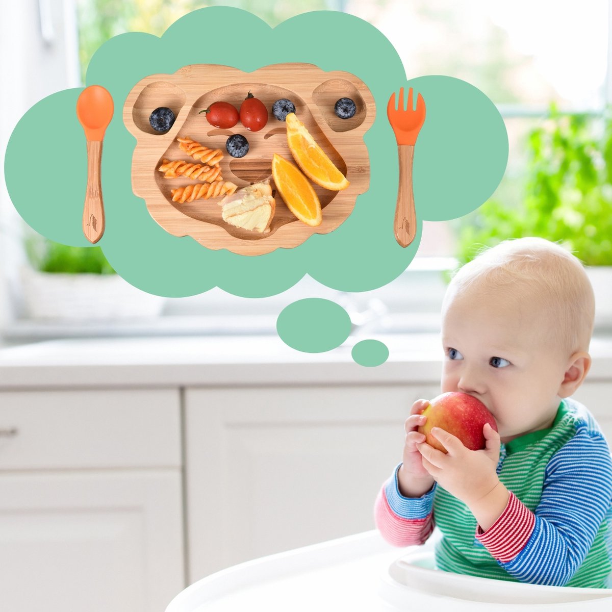 Pencilluxe® Bamboe Baby Bord (Leeuw) - Baby Cadeau - Kinderservies set - Zuignap - Kinderbord - Baby servies - Baby bestek - Melamine & BPA-vrij - Vakjesbord - Kraammand - Kraamcadeau - Babyshower cadeau - Baby - Geboorte Cadeau - Kraamvisite – foto 6