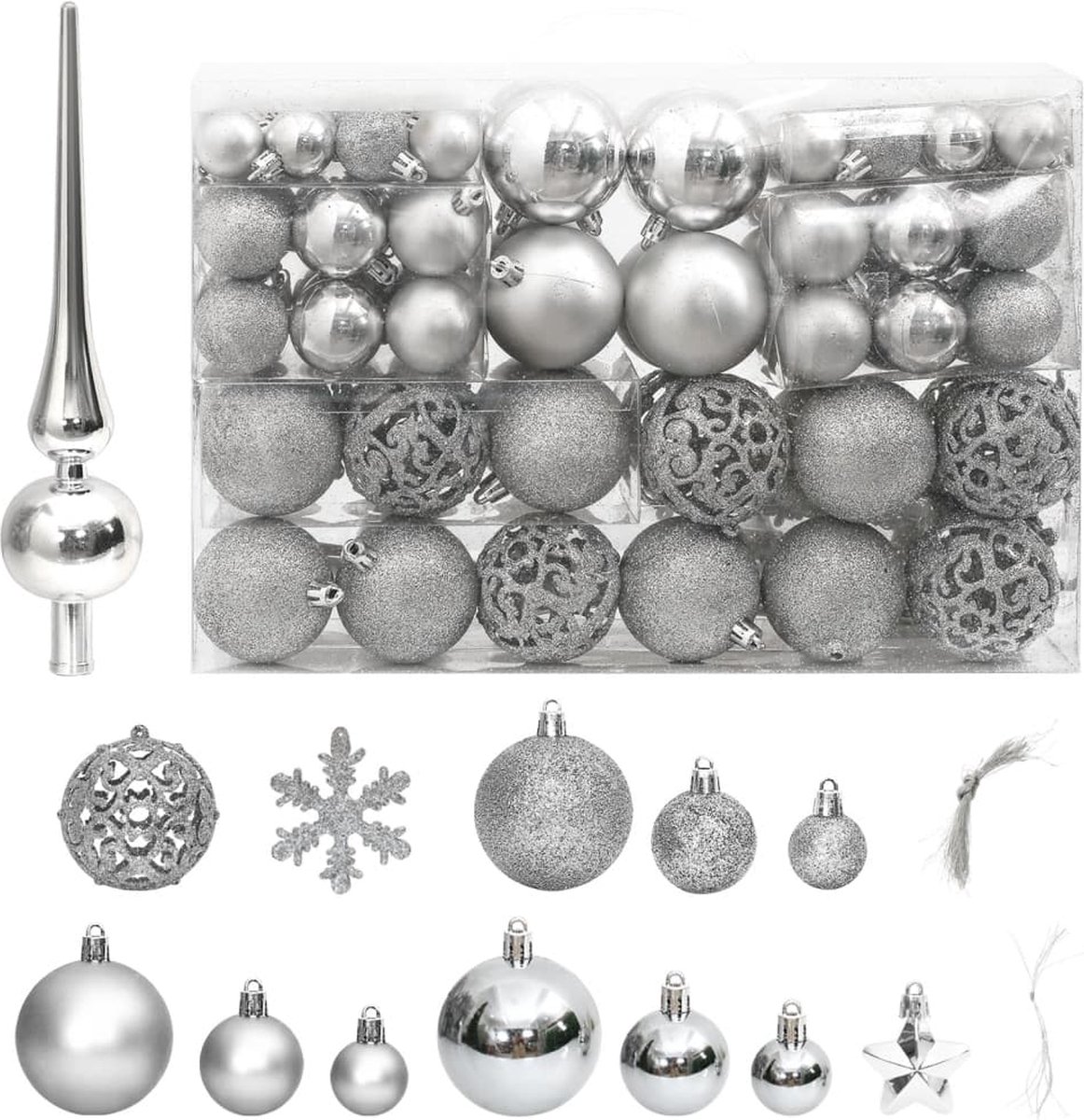Kerstballen Zilver 111delige Kerstballenset plastic Kerstbal
