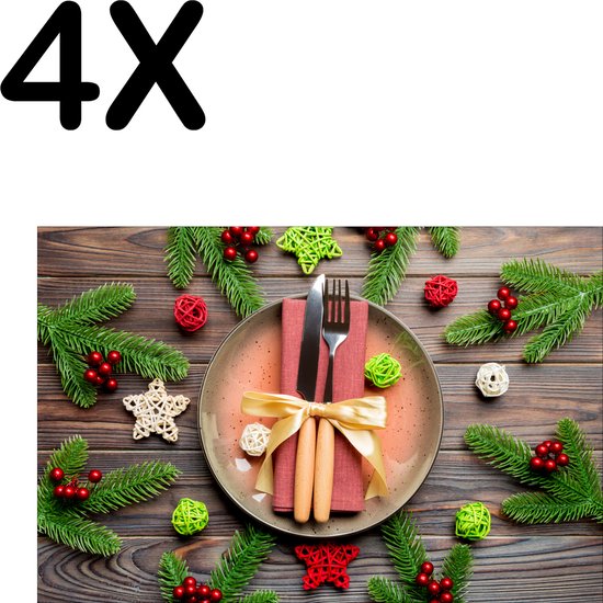 BWK Textiele Placemat Kerst Diner Gedekte Tafel Set van 4 Placemats