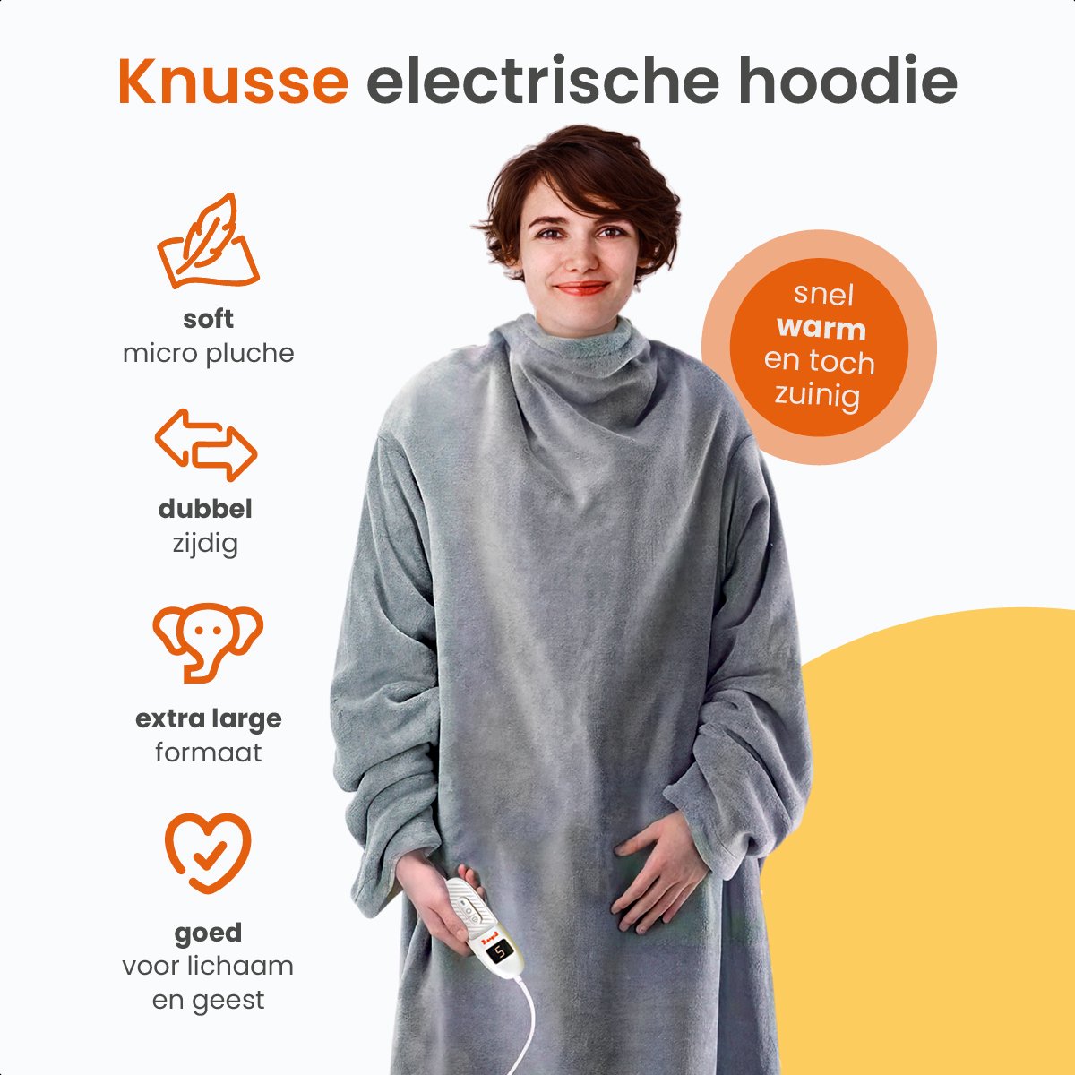 Afbeelding 2 van Goliving Elektrische deken met Mouwen - Fleece plaid - Knuffeldeken groot - Wasbare elektrische deken met 9 standen en timer - 195x125cm - Grijs