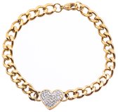 Nouka Dames Armband - Gouden Gekleurd en Hart Ingelegd met Strass Steentjes - Stainless Steel – Cadeau voor Vrouwen