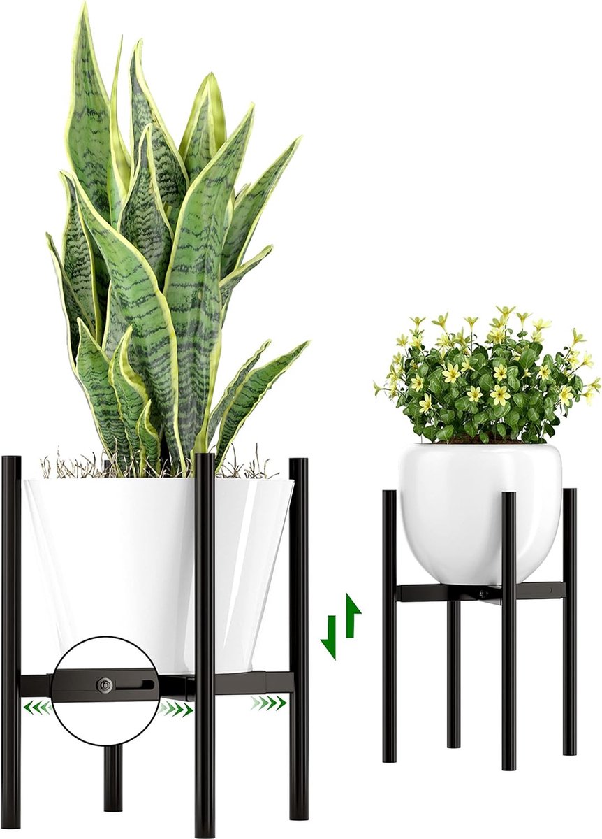 ML-Design Set 2x Supports Pour Fleurs Noir, 18x18x56/20x20x76 Cm, Métal, Pots Surélevés 2-TLG, Moderne, Résistant Aux Intempéries, Porte-Fleur Déco, Étagère Plantes Pour Intérieur/Extérieur