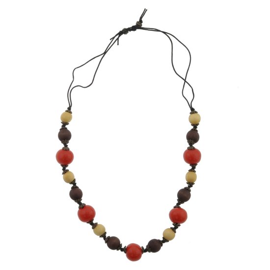Collier Behave - collier de perles - chaîne longue - marron - orange - beige - bois - plastique - 80 cm