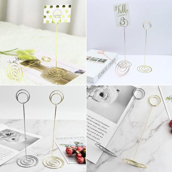 20 Porte-Numéros De Table En Forme De Cœur - Support Photo/Menu/Mémo - Métal Argenté Pour Mariages, Événements