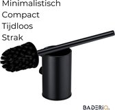 BaderiQ® Nimes - Toiletborstel - Wc borstel - Model 2024 - Mat zwart - Compact - Borstel verwisselbaar - Hangend - Klep - Tijdloos - Industrieel -