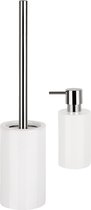 Spirella Ensemble d'accessoires de salle de bain - brosse WC/distributeur de savon - porcelaine - blanc ivoire - Aspect Luxe