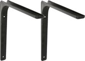 AMIG Plankdrager/planksteun van metaal - 2x - gelakt zwart - H150 x B200 mm - boekenplank steunen