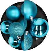 Atmosphera Kerstballen - 12x - turquoise blauw - 7 en 8 cm - kunststof - kerstversiering