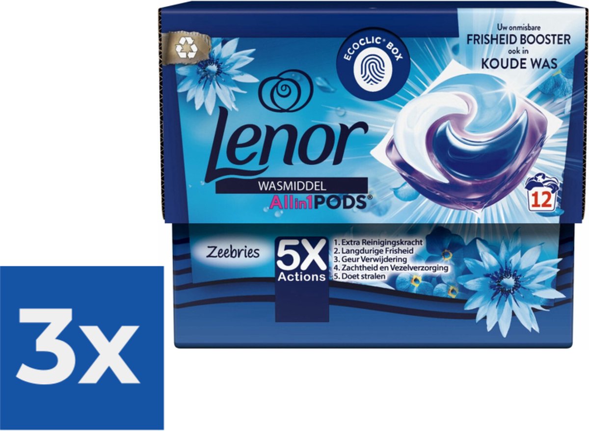 Goedkoopste Lenor Wasmiddel All-in-1 Pods Zeebries 12 stuks - Voordeelverpakking 3 stuks