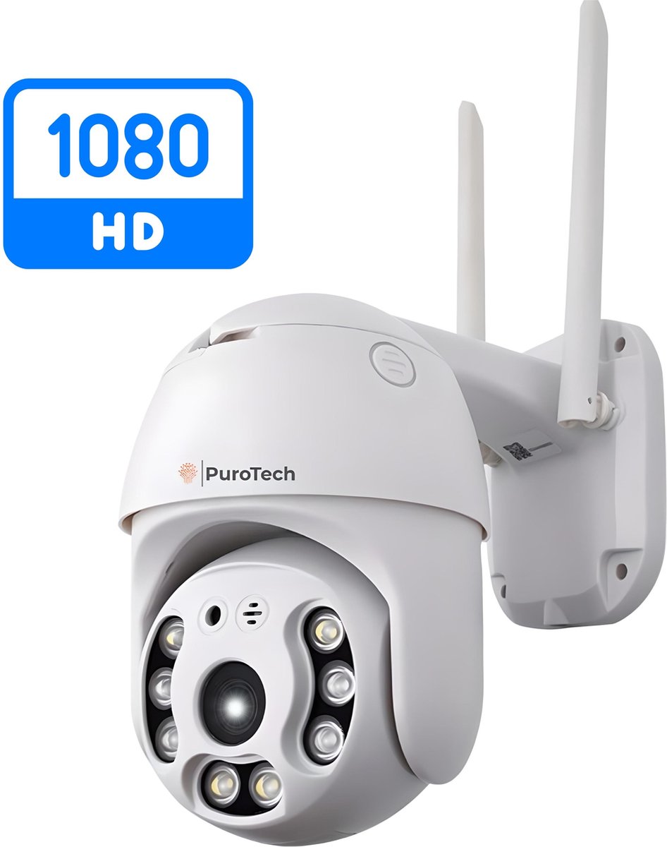 PuroTech Beveiligingscamera - Buitencamera met Nachtzicht - Wifi Smart Waterproof IP66 - Draaibaar en kantelbaar - Voor Binnen & Buiten - 1080P HD - Dome IP Camera - Nachtzicht - Draadloos Internet - Met Recorder - PuroTech