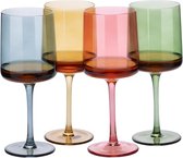 Multigekleurde getinte wijnglazen set van 4 - Gekleurde wijnglazen met steel - Stijlvol ontwerp glaswerk voor het serveren van wijn, cocktails en desserts.