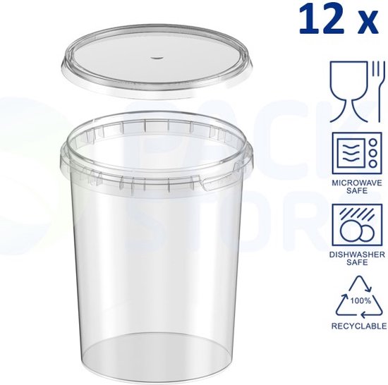 Foto: 12 x plastic bakjes met deksel 1000 ml 118mm vershoudbakjes meal prep bakjes rond transparant geschikt voor magnetron vaatwasser en diepvries nederlandse producent