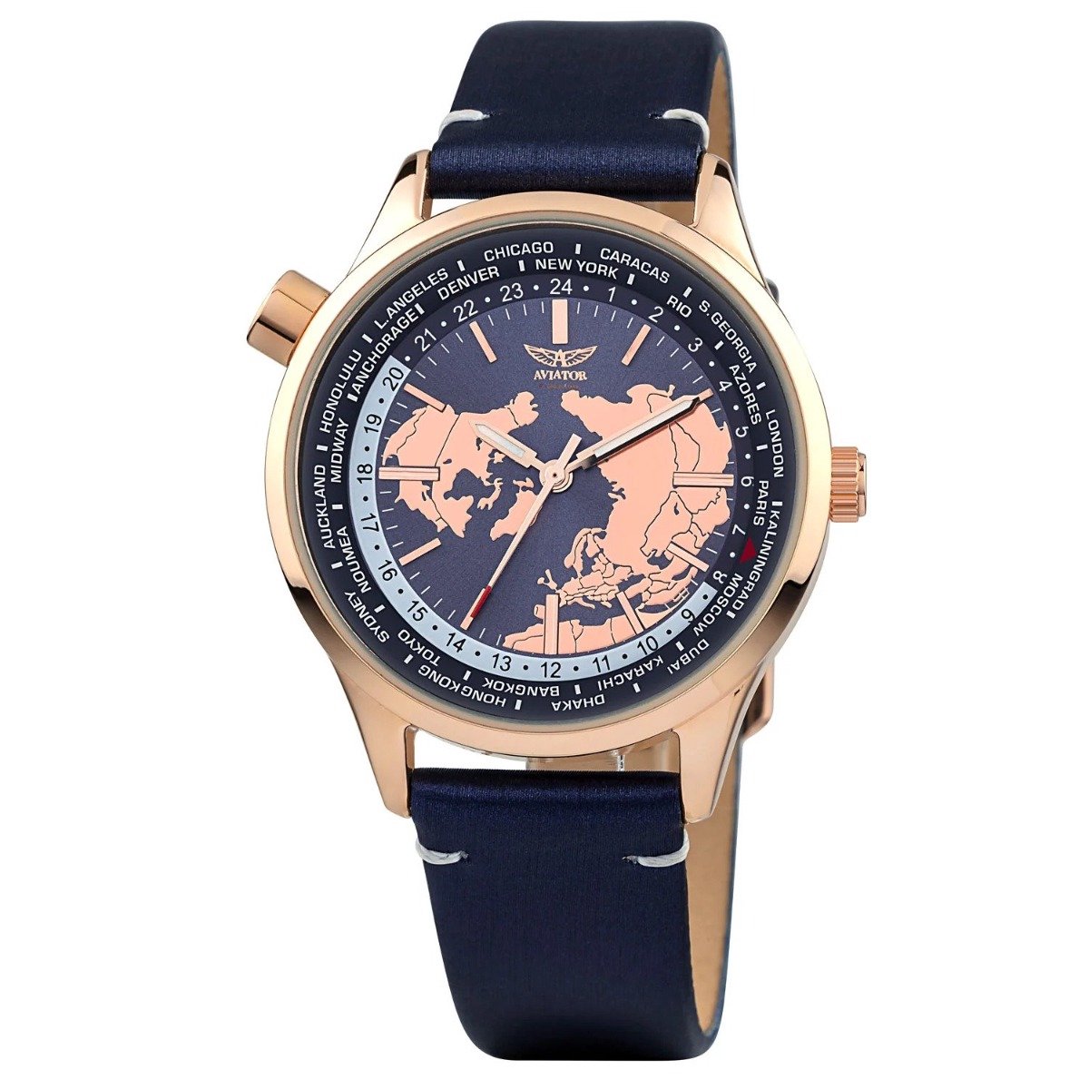 Aviator - Dames Horloge F-Series AVW8660L05 - Blauw-Rosegoud - Ø 37mm