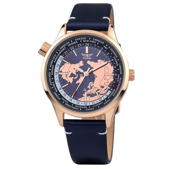 Aviator - Dames Horloge F-Series AVW8660L05 - Blauw/Rosegoud - Ø 37mm