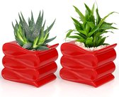 2 stuks rode keramische bloempot, 10 cm, kleine bloempot keramiek, modern design, klei bloempotten voor vetplanten met gaten, voor planten, cactussen en kruiden binnen en buiten