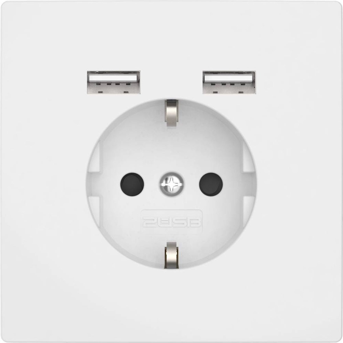 2USB - USB Stopcontact met 2 USB-A poorten – Snel & Veilig Opladen - Inbouw 250V geaard – Snel laden 12W 2.4A – Glanzend wit - inCharge PRO 80