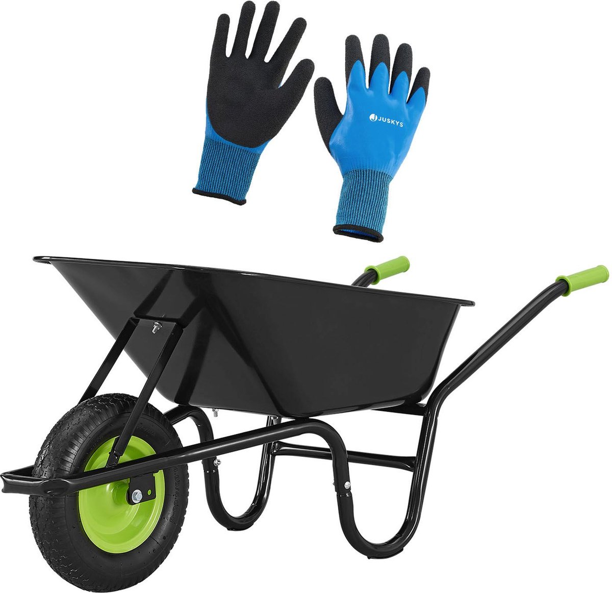 Bol.com Kruiwagen 100 Liter - Luchtbanden - Zwart - Max. 210 KG - Incl. Handschoenen aanbieding