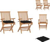 vidaXL Houten Tuinstoelenset - 2 Stoelen - Teakhout - 55 x 60 x 89 cm - Zwart Kussen - Tuinstoel