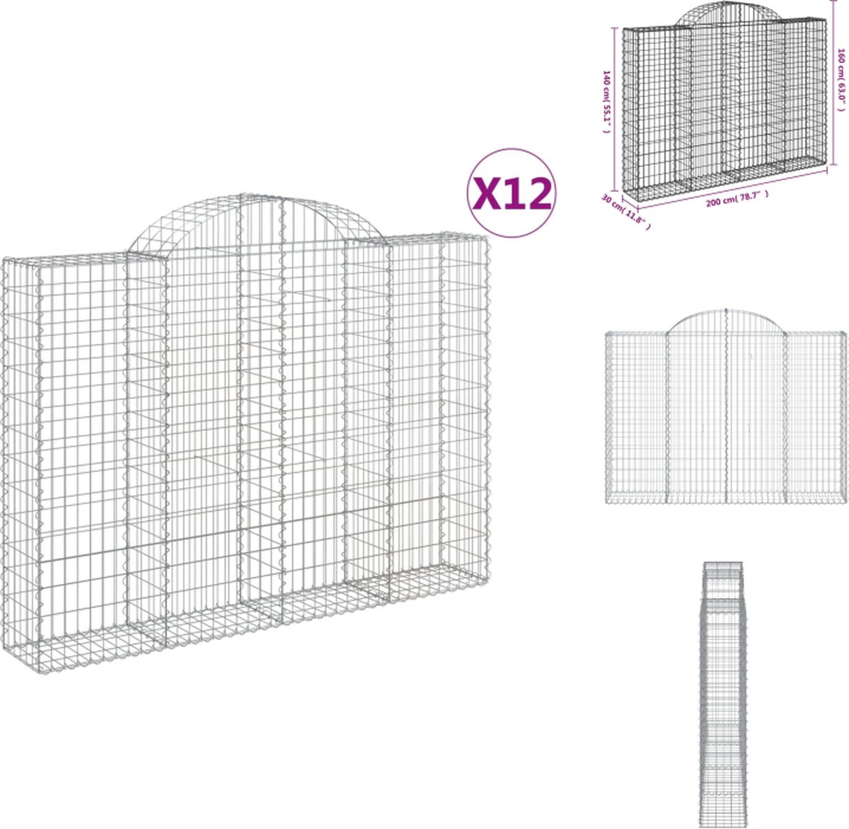 VidaXL Schanskorf 200x30x140 160 cm Duurzaam gegalvaniseerd ijzer Decoratieve tuinbarrière Bloempot