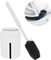 Toiletborstel, siliconen wc-borstel met houder, wc-borstel voor badkamer en gastentoilet, siliconen borstelkop voor het snel reinigen, wandmontage en staan (wit)