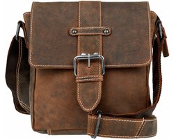 Kleine Schoudertas Buffelleer - Stoere Herentas Echt Leer - Bruin - Crossbodytas - Kerstcadeau