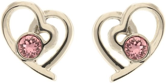 Behave Boucle d'oreille femme clou coeur argenté pierre rose 1 cm