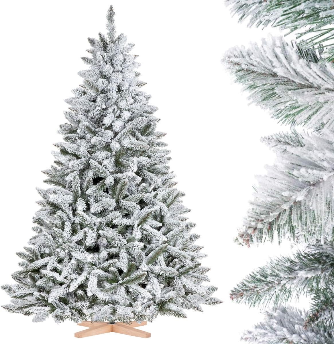 Kunstkerstboom sparren, natuurlijk wit met sneeuwvlokken, materiaal PVC, incl. houten standaard, 180 cm, FT13-180
