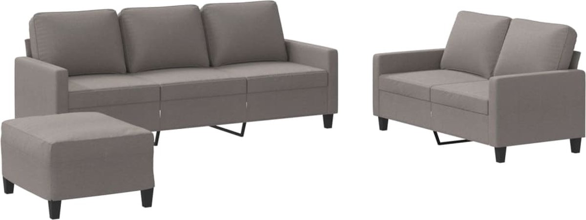 vidaXL - 3-delige - Loungeset - met - kussens - stof - taupe