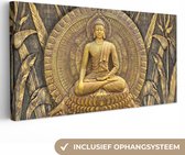 Canvas schilderij buddha - Boeddha - Zen - Brons - Schilderijen op canvas - Foto op canvas - Wanddecoratie - 80x40 cm