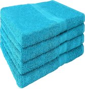 Set van 4 handdoeken, 50 x 100 cm, badstof handdoeken, 100% katoen, turquoise