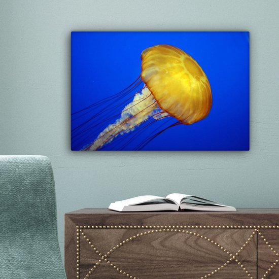Toile Peinture Méduse - Mer - Jaune - 30x20 cm - Décoration murale