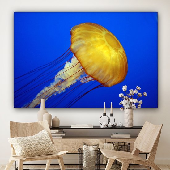 Peintures sur toile - Une grande méduse jaune - 180x120 cm - Décoration murale XXL /