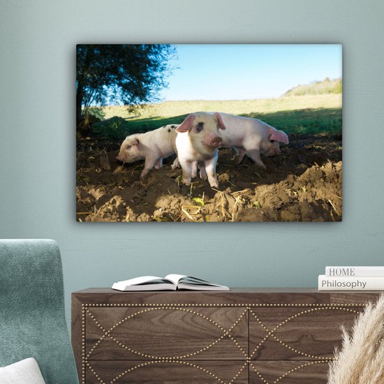 Toile Peinture Cochons - Animaux - Paysage - 60x40 cm - Décoration murale