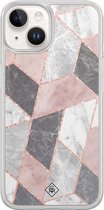 Casimoda® hoesje - Geschikt voor iPhone 14 - Stone grid marmer / Abstract marble - 2-in-1 case - Schokbestendig - Geometrisch patroon - Verhoogde randen - Roze, Transparant