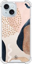 Casimoda® hoesje - Geschikt voor iPhone 15 - Abstract Dots - Shockproof case - Extra sterk - Siliconen/TPU - Bruin/beige, Transparant