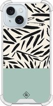 Casimoda® hoesje - Geschikt voor iPhone 15 - Abstract Mint Palms - Shockproof case - Extra sterk - Siliconen/TPU - Mint, Transparant