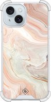 Casimoda® hoesje - Geschikt voor iPhone 15 - Marmer Waves - Shockproof case - Extra sterk - Siliconen/TPU - Bruin/beige, Transparant