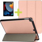 iMoshion Trifold Tablet Hoes & Screenprotector Gehard Glas Geschikt Apple iPad 9 (2021) 9e generatie / iPad 8 (2020) 8e generatie / iPad 7 (2019) 7e generatie tablethoes - Rosé goud