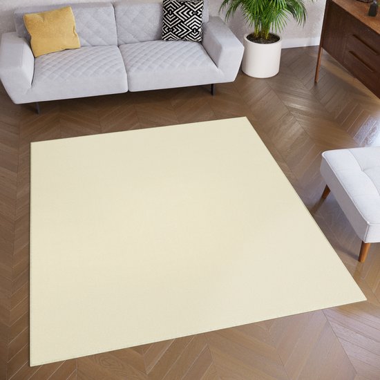 Tapiso Tapis Carré Mono Crème Tapis Carré à Poils Courts Taille - 200x200