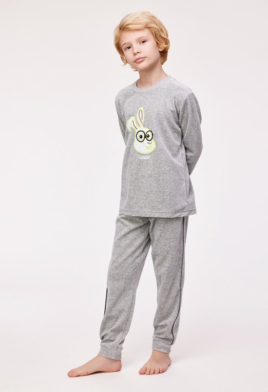 Woody pyjama velours garcons hommes gris clair lievre 232 10 PLC V 128 taille 152 bol